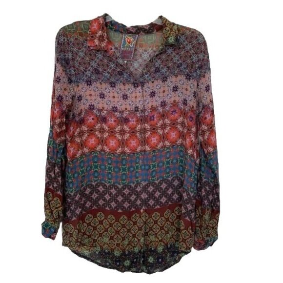 Johnny Was Women’s Small Button Geometric Multicolor Capra Rayon Top Shirt - Picture 1 of 9